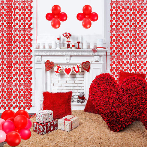 100 Pieces Red Pink White Balloons Garland Arch Valentines Decorations Balloons Set with 2 Pieces Heart Tinsel Fringe Curtains Party Supplies for Valentines Wedding Anniversary Engagement Party