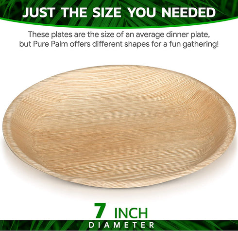 7 in Party Plates Palm Leaf Plates Biodegradable Plates 25 pc Nice Compostable Bamboo Wood Look Small Round Disposable Plates, Eco Friendly Paper Dinner Plates Party Wooden Style Plates by Pure Palm