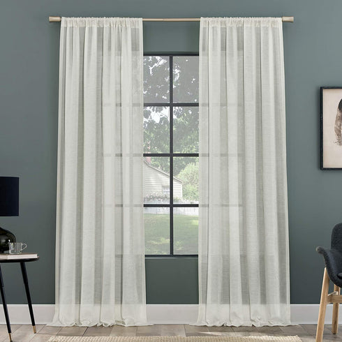 Clean Window Subtle Foliage Recycled Fiber Sheer Curtain Panel, 50" x 84", Cream
