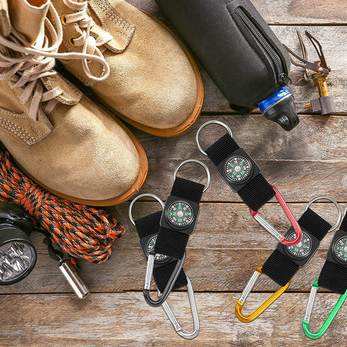 28 Pieces Compass Keychain Belt Clips Toy Compass Metal Buckle Keychains Mini Compass Keychain Clip Outdoor Boys Girls Toy Adventure Camping Party Favors Accessories for Scouts Present