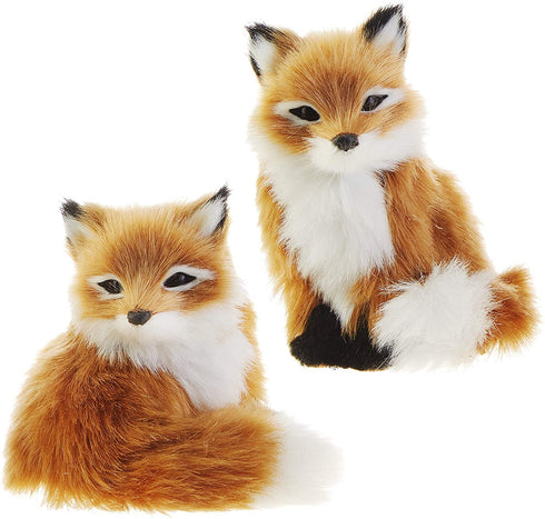 RAZ Imports Faux Fur Fox Figurine Ornaments - Set of 2 Assorted