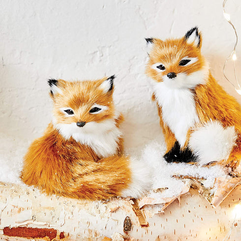 RAZ Imports Faux Fur Fox Figurine Ornaments - Set of 2 Assorted