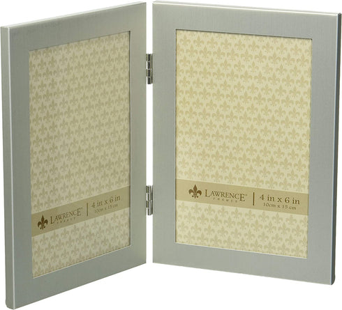 Lawrence Frames Brushed Silver 4 by 6 Hinged Double Metal Picture Frame