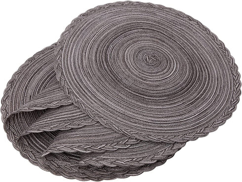 Smaafit Round Braided Placemats Set of 6 for Dining Tables 15 Inch Non-Slip Kitchen Table Mats (Grey B)