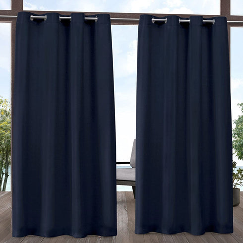 Exclusive Home Indoor/Outdoor Solid Cabana Grommet Top Curtain Panel, Navy, 54x96, 2 Piece