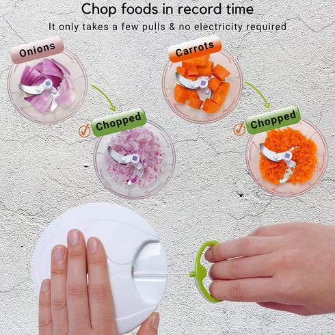 Brieftons Manual Food Chopper, Compact & Powerful Hand Held Pull Vegetable Chopper Blender to Chop Fruits, Vegetables, Herbs, Onions, Garlics for Salsa, Salad, Pesto, Coleslaw, Puree, Indian Cooking