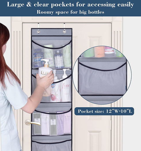 KEETDY Over The Door Organizer Storage for Closet with 5 Pockets Organizer for Bedroom Bathroom, 2 Pack?Grey?