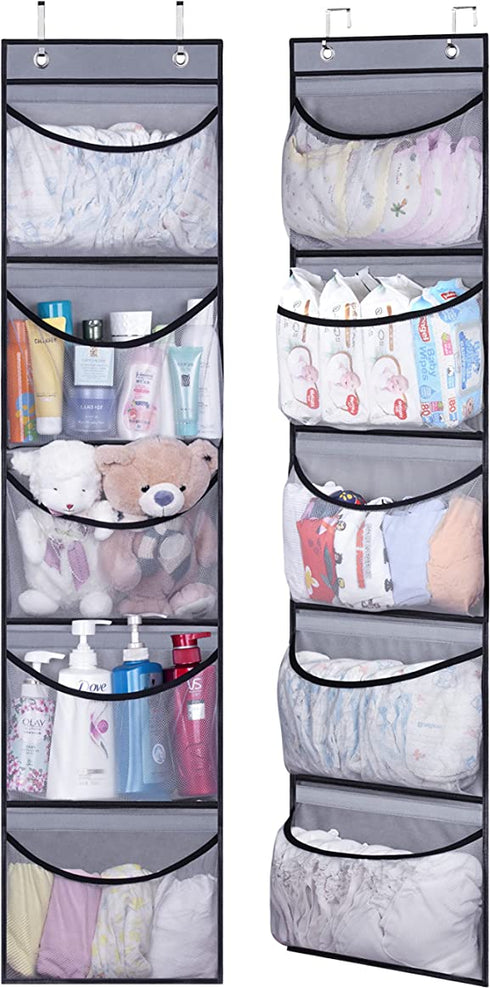 KEETDY Over The Door Organizer Storage for Closet with 5 Pockets Organizer for Bedroom Bathroom, 2 Pack?Grey?