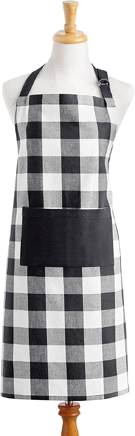 Elrene Home Fashions Farmhouse Living Buffalo Check Apron with Pocket, 28" x 33", Black/White