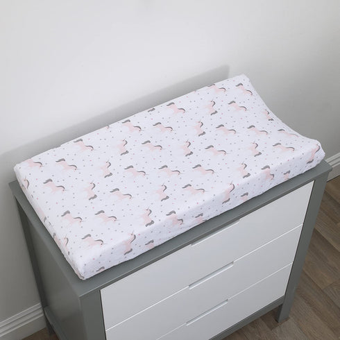 NoJo Unicorn Super Soft Changing Pad Cover, White/Pink/Silver