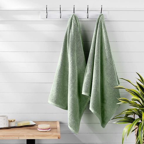 Amazon Basics Quick-Dry Bath Towels - 100% Cotton, 2-Pack, Seafoam Green