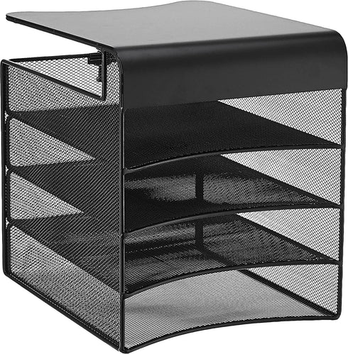 Safco Products Onyx Mesh 4-Tray Underdesk Hanging Organizer 3242BL, Black Powder Coat Finish, Durable Steel Mesh Construction