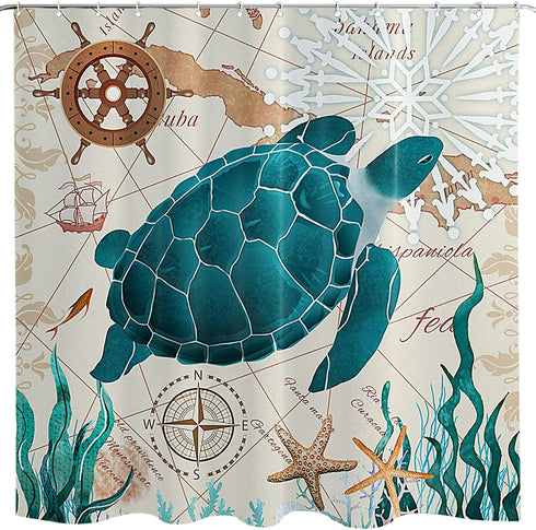 Bathroom Shower Curtain Sea Turtle Ocean Shower Curtains Fabric Waterproof Creature Landscape Beach Themed Bathroom Decor 72 X 72 Inches