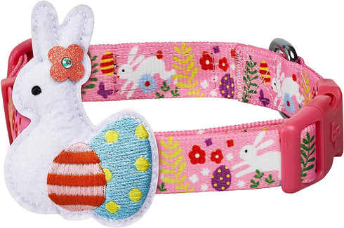 Blueberry Pet Easter Bunny and Egg Adjustable Dog Collar with Detachable Décor, Pink, Large, Neck 18"-26"