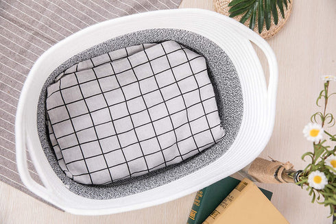Clothes Towel Storage Basket Soft Nursery Cotton Rope Basket with Handles Toy Basket Shallow Cute Pet Toy Storage Bin Home Storage Woven Basket for Living Room