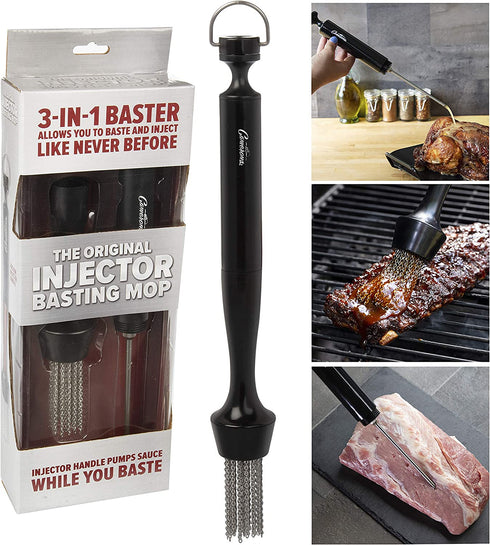 Camerons 3-in-1 Injector Basting Mop - The Holiday for The Serious Barbeque 'er - Includes Chain Mop, Meat Marinator, and Barbecue Baster- Injector Handle Pumps Sauce While You Baste