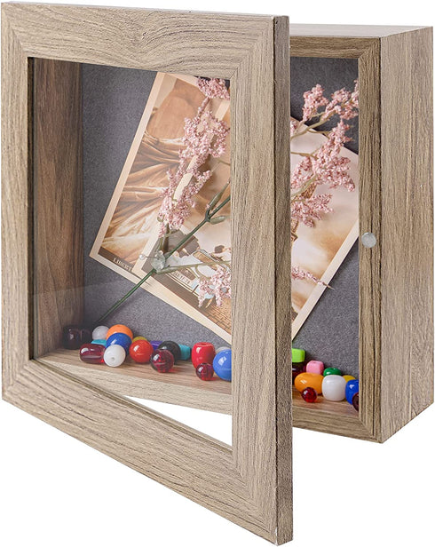 Frametory, 8x8 Shadow Box Frame - Front Opening - 2 inch Depth Display Box for Wall and Tabletop Display- Memory Box, 6 Pins Included (8x8, Tan)
