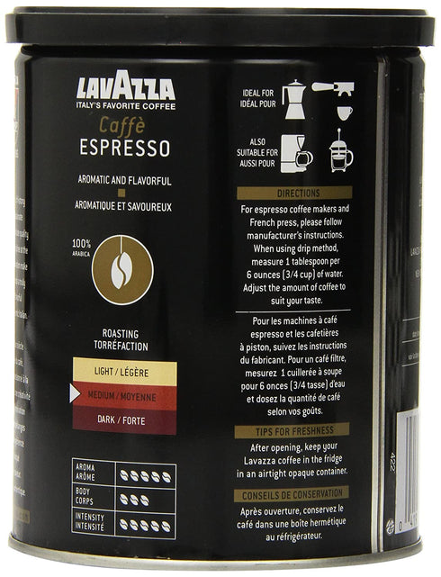 Lavazza Caffe Espresso Ground Coffee, 8-Ounce Cans (Pack of 3)