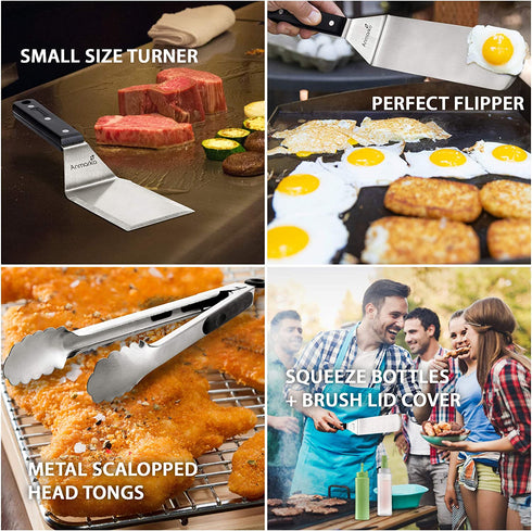 Anmarko Metal Spatula Set of 4 - Griddle Accessories kit - Grill Flat Spatula Pancake Flipper Hamburger Turner - Metal Utensil Great for BBQ Grill Flat Top Cast Iron Griddle