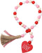 Valentine™s Day Wood Bead Garland with Tassels and Love Heart Shaped Wooden Embellishments Rustic Farmhouse Tiered Tray Wedding Decorations Home Decor (Red & White Love)