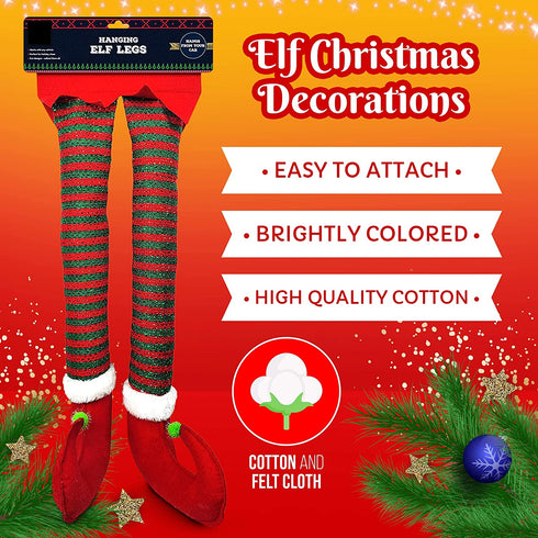 1 Pair Elf Christmas Decorations for Your Vehicle or Fireplace - Hanging Elf Legs for Car Perfect for Holiday Cheer. One Pair Random Style Santa Leg or Elf Leg. STYLE WILL VARY AT RANDOM ELF/SANTA (1)