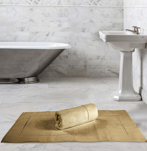 Bliss Casa Cotton Banded Bath Mat (2 Pack) 20 x 32 Inch 1000 GSM Genuine Ring Spun Cotton Highly Absorbent Bath Mat Set Washable Bathroom Floor Towel (Beige)