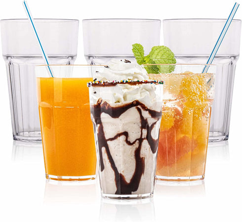 Poslam | Plastic Drinking Glasses, set of 6 12oz glasses - Unbreakable Glasses, Clear Plastic Drinkware, Dishwasher Safe, Shatterproof Glasses, Everyday Tumblers
