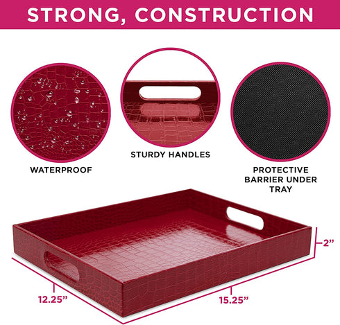 Berry Ave Premium Stylish Ottoman Tray - Chic Decorative Rectangular Serving Tray with Alligator Skin Pattern - Modern & Practical Coffee Table Tray - Perfect for Ottoman, Console, Side Table