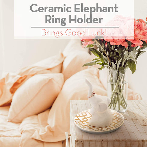Elephant Ring Holder Ring Dish, Ring Holder for Jewelry, Bracelet, Jewelry, Trinket Tray/Dish, White & Decorative Gold, Wedding Ring, Diamond Ring & Engagement Ring Holder, Office & Home Decor