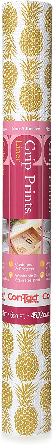 Con-Tact Brand Grip Prints Non-Adhesive Non-Slip Counter Top, Drawer/Shelf Liner, 18" x 4', Gold Pineapple