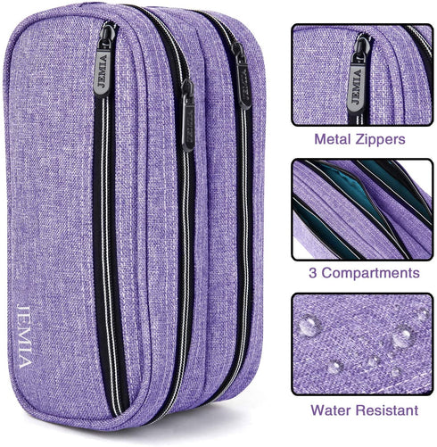 JEMIA Multi Compartments Collection 3 Independent Zipper Compartments Pencil Case (Purple, Polyester)