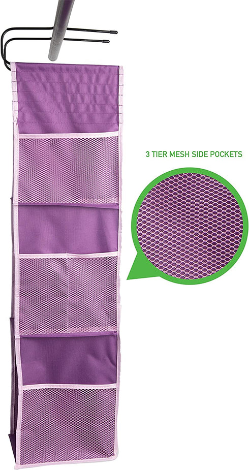 Mind Reader 3 Adjustable, Sturdy and Compact, Locker or Closet Organizer, 6" L x 9" W x 37" H, Hangs from Shelf, Hooks or Rod to Create Storage Space, Pink