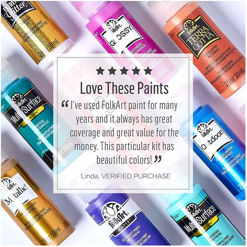 FolkArt PROMO830 Multi Satin Finish Acrylic Craft Paint Set Designed for Beginners and Artists, Non-Toxic Formula That Works on All Surfaces, 2 oz, 2 Fl Oz (Pack of 12), 12 Colors May Vary, 24