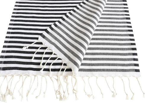 Lykia Turkish Hand Towel Set of 2 - Decorative Hand Towels for Bathroom and Kitchen - 100% Cotton 17x40 Inches - Great for Bath and Farmhouse Boho Style Housewarming Decor Gifts (Black and White)