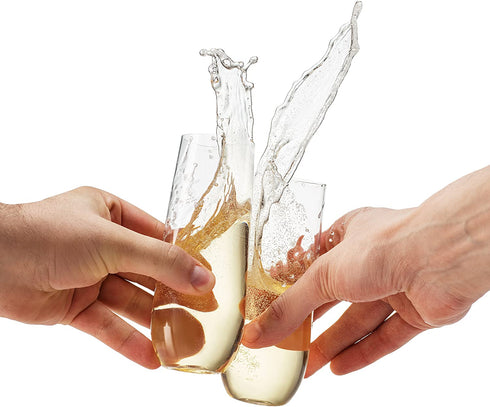 36 Pack Stemless Plastic Champagne Flutes Disposable 9 Oz Clear Plastic Toasting Glasses Shatterproof Recyclable and BPA-Free