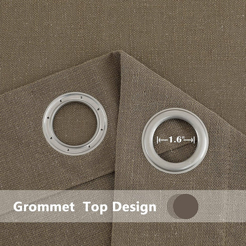 Linen Blend Textured Semi-Sheer Grommet Window Curtain Panels for Living Room Bedroom Farmhouse Window Treatment Curtains, Brown, 37 x 63 Inch, 2 Panels