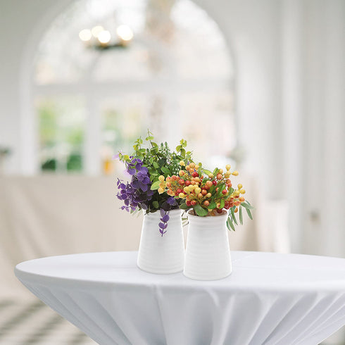 MyGift 5-Inch Modern White Ceramic Decorative Vase, Ribbed Design Tabletop Centerpiece Vase Decoration, Set of 2