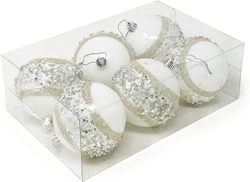 Allgala 6-PK 3 Inch Luxury Glitter Rich Decoration Christmas Tree Ornament Balls (White)
