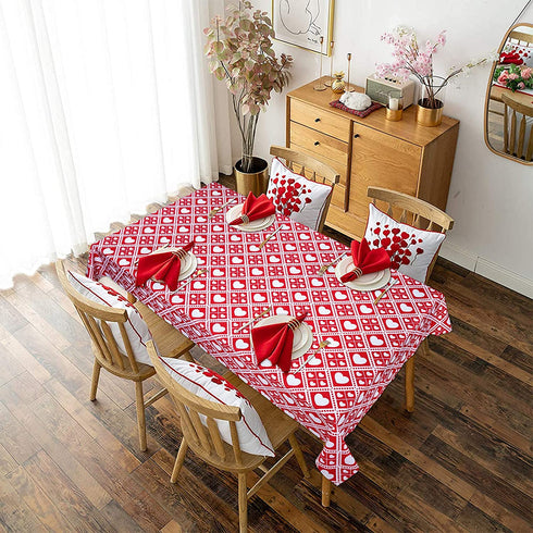 Valentine's Day Love Heart Tablecloth, Red Table Cloth, Waterproof Tablecloth Square for Valentine's Wedding Dinner Party Decoration, 55 x 55 Inch