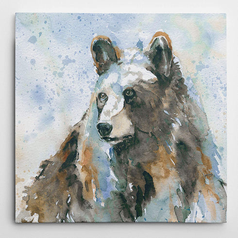 WEXFORD HOME Black Bear On Blue Gallery Wrapped Canvas Wall Art, 16x16