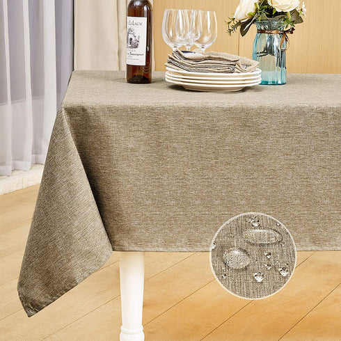 Mebakuk Rectangle Table Cloth Linen Farmhouse Tablecloth Waterproof Anti-Shrink Soft and Wrinkle Resistant Decorative Fabric Table Cover for Kitchen (Oblong 60 x 104 Inch (8-10 Seats), Mocha)