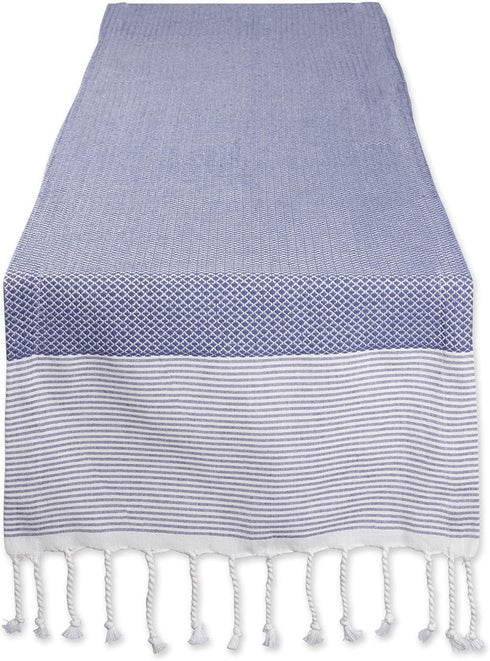 DII Bordered Dobby Woven Table Runner, 15 x 108, French Blue, 1 Piece