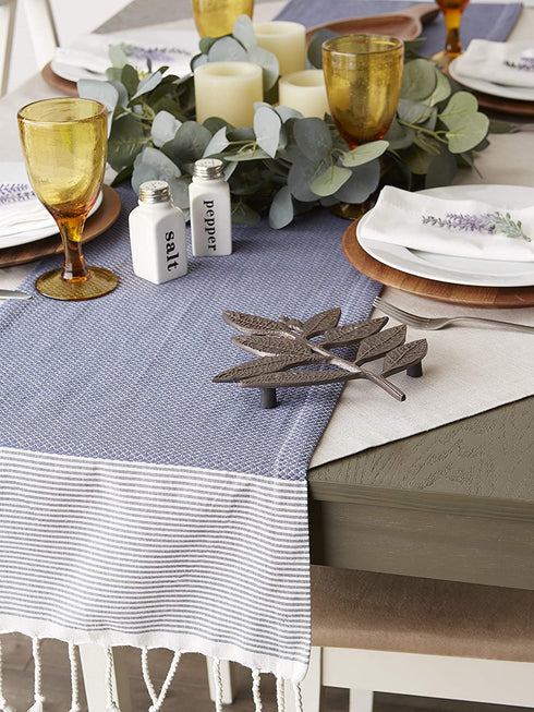 DII Bordered Dobby Woven Table Runner, 15 x 108, French Blue, 1 Piece