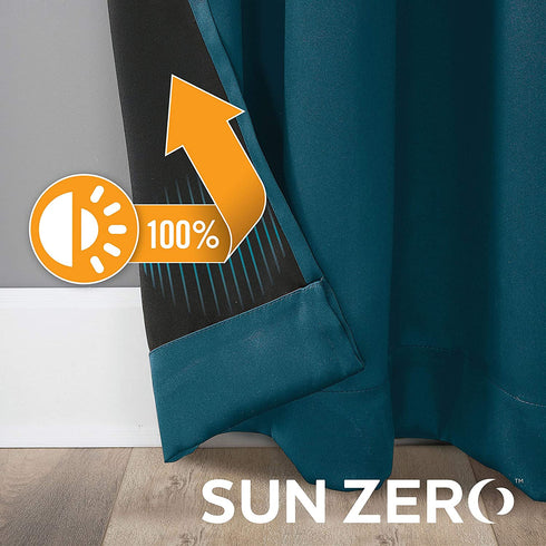 Sun Zero Nordic Theater Grade Extreme 100% Blackout Grommet Curtain Single Panel, 52" x 84", Teal
