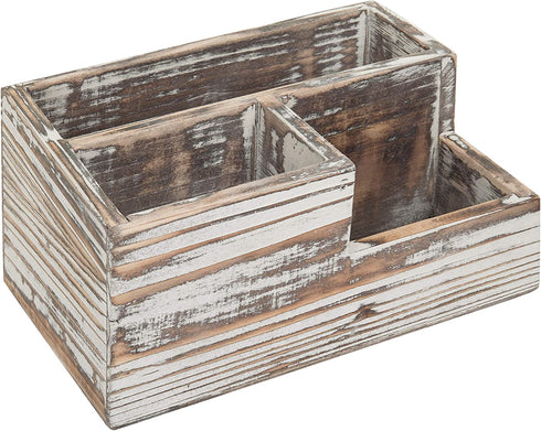 MyGift Rustic Torched Wood Office Desk Stationery Organizer - 3 Compartment Remote Control and Media Storage Holder
