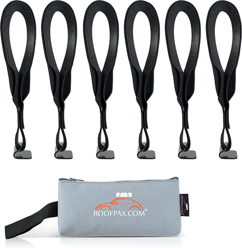 RoofPax 6 Rooftop Cargo Tie Down Hook Straps for Strapping Down Any Car Top Luggage. Waterproof, Attaches to Car Door Frame, Patent Registered, Extended Warranty!