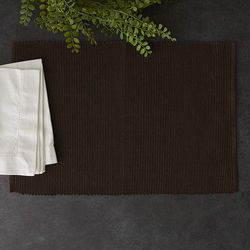 DII 100% Cotton Basic Ribbed Placemat Set, Dark Brown, 13x19, 6 Piece