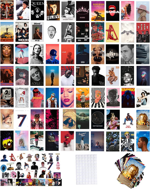 Btaidi 110 Pcs Album Cover Aesthetic Pictures Wall Collage Kit, Album Style Photo Collection Collage Dorm Decor, 70 Album Cover Posters 40 Music Stickers , 4x6 inch Album Cover Poster for Room Bedroom Aesthetic