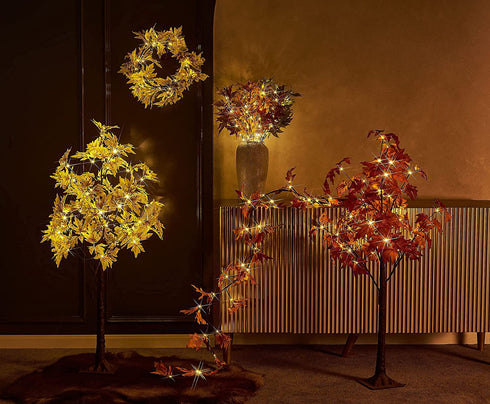 LITBLOOM Lighted Branches with Timer Battery Operated 25IN 24 LED, Green Maple Tree Branches Lights for Indoor Outdoor Home Fall Thanksgiving Halloween Christmas Holiday Decoration