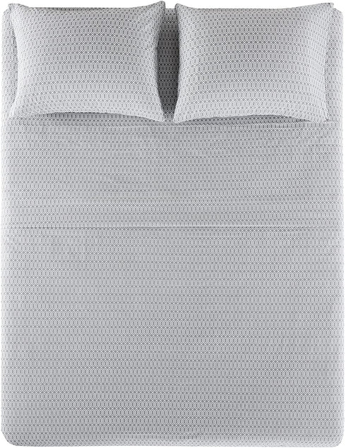 Comfort Spaces CS20-0576 100% Cotton Percale 3 Piece Set Ultra Soft Breathable Deep Pocket Printed Geometric Pattern Sheets with Pillow Cases Bedding, Twin, Diamond Grey
